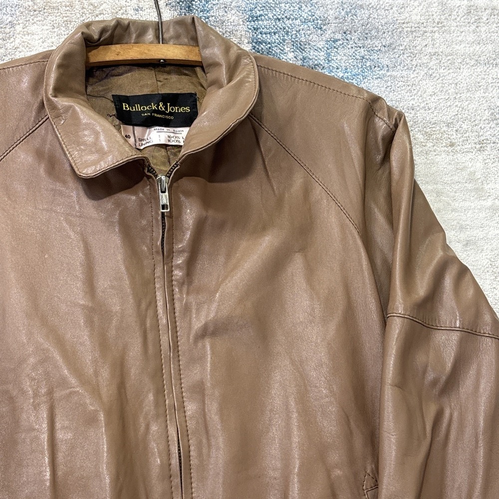 Vintage 90s Bullock & Jones Leather Bomber Jacket Mens 40 Made Spain Retro